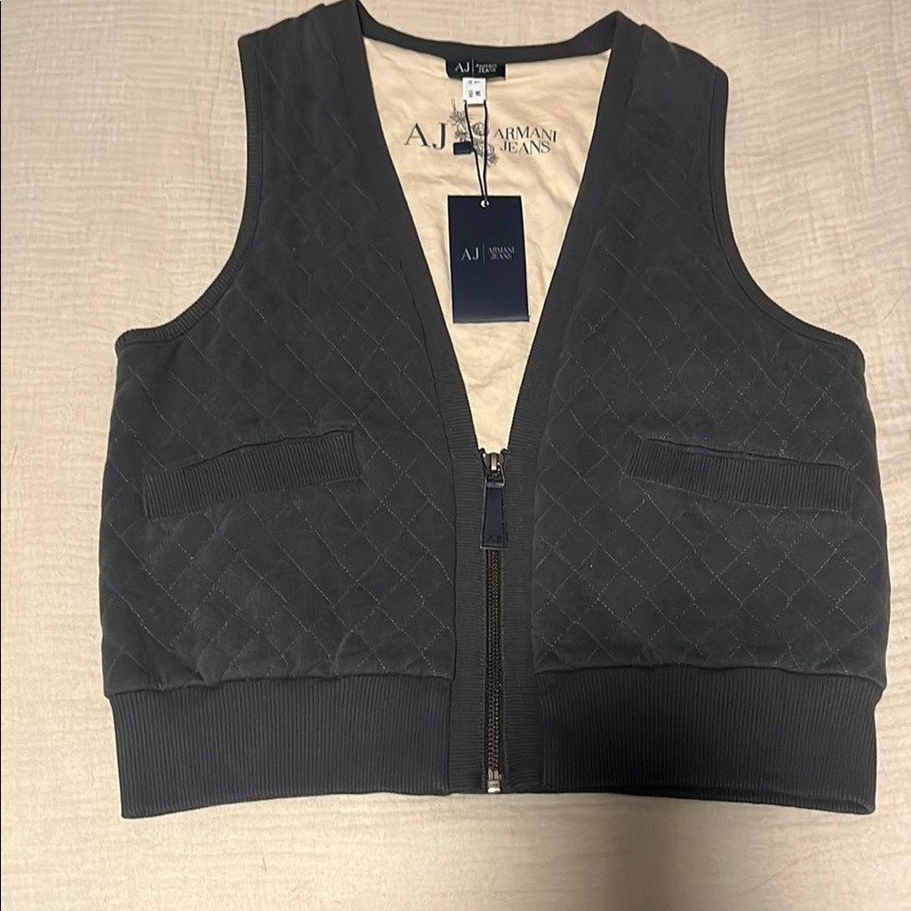 NWT! Armani Jeans Women's Charcoal Quilted Vest.